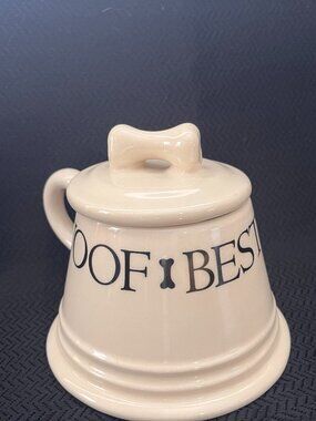 VTG Boston Warehouse Woof Best Friend Ceramic Lidded Mug Jar Ivory Bone Handle